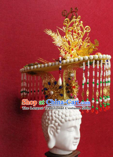 Traditional Chinese Handmade Tassel Hair Crown Ancient Emperor Hair Accessories Monarch Golden Headwear for Men