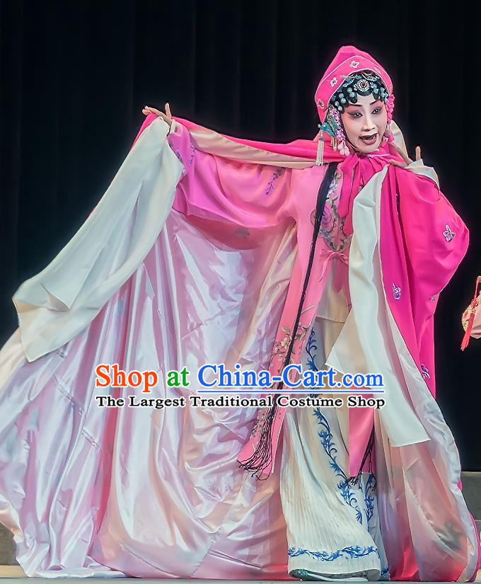 Chinese Sichuan Opera Hua Tan Garment Zhuo Wenjun Costumes and Hair Accessories Traditional Peking Opera Young Female Rosy Dress Actress Apparels