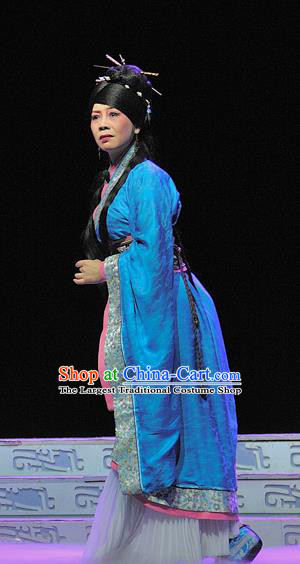 Chinese Sichuan Opera Young Female Garment Costumes and Hair Accessories Xi Zhao Qi Shan Traditional Peking Opera Actress Blue Dress Apparels