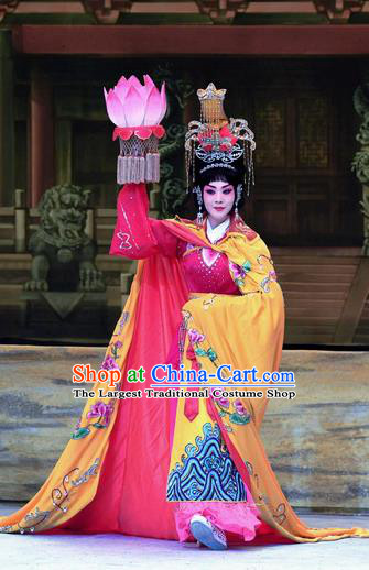 Chinese Beijing Opera Goddess Apparels Costumes and Headpieces Traditional Peking Opera Ma Zu Hua Tan Lin Moniang Red Dress Garment