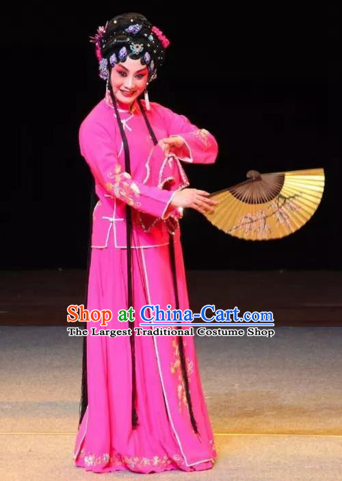 Chinese Sichuan Opera Young Female Garment Costumes and Hair Accessories Mother of Mu Lian Traditional Peking Opera Diva Rosy Dress Actress Apparels