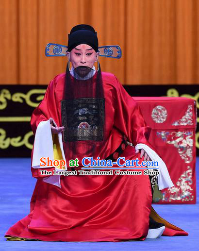 Yu Bei Pavilion Chinese Peking Opera Minister Laosheng Garment Costumes and Headwear Beijing Opera Elderly Official Robe Apparels Clothing