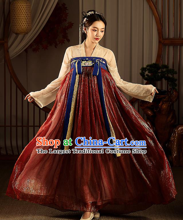 Chinese Tang Dynasty Hanfu Dress Traditional Apparels Ancient Drama Civilian Lady Historical Costumes Complete Set for Women