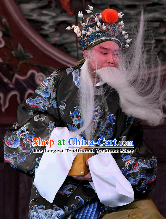 Hong Zong Lie Ma Chinese Peking Opera Elderly Male Garment Costumes and Headwear Beijing Opera Chancellor Wang Yun Apparels Official Clothing