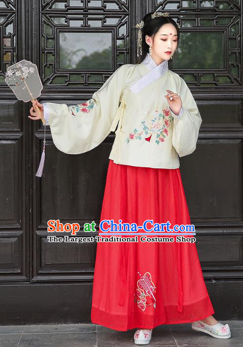 Chinese Ming Dynasty Young Lady Historical Costumes Traditional Hanfu Dress Ancient Patrician Female Blouse and Skirt Apparels