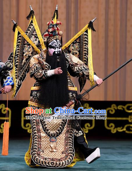 Changban Po Hanjin Kou Chinese Peking Opera General Zhang Fei Kao Armor Suit with Flags Garment Costumes and Headwear Beijing Opera Military Officer Apparels Clothing