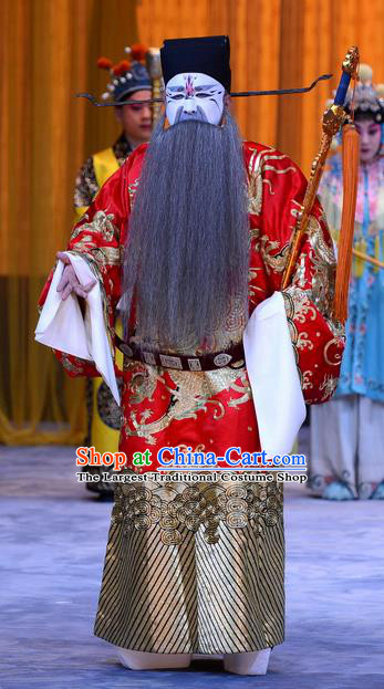 Da Bao Guo Er Jin Gong Chinese Peking Opera Elderly Male Garment Costumes and Headwear Beijing Opera Treacherous Official Li Liang Apparels Clothing