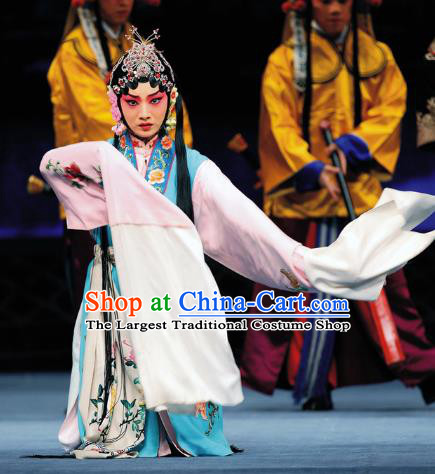 Chinese Beijing Opera Xiaodan Apparels Costumes and Headdress Sacrifice Zhao Shi Gu Er Traditional Peking Opera Court Lady Dress Garment