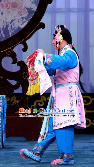 Chinese Beijing Opera Maidservant Apparels Costumes and Headdress The Unicorn Purse Traditional Peking Opera Xiaodan Dress Servant Female Garment