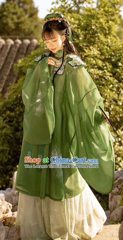 Traditional Chinese Ming Dynasty Noble Female Apparels Ancient Royal Princess Embroidered Green Hanfu Dress Historical Costumes