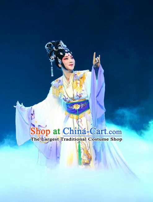 Chinese Beijing Opera Actress Chang E Apparels Costumes and Headpieces Goddess of the Moon Traditional Peking Opera Diva Dress Garment