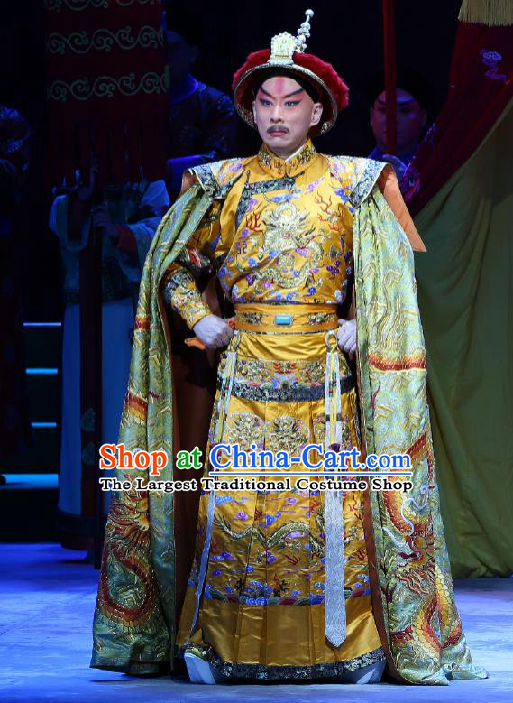 Kangxi Dadi Chinese Peking Opera Garment Costumes and Headwear Beijing Opera Qing Dynasty Emperor Apparels Clothing Majesty Embroidered Robe