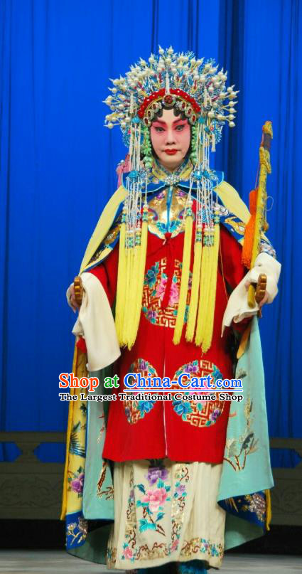 Chinese Beijing Opera Hua Tan Red Apparels Costumes and Headdress A Honey Trap Traditional Peking Opera Actress Sun Shangxiang Dress Bride Garment