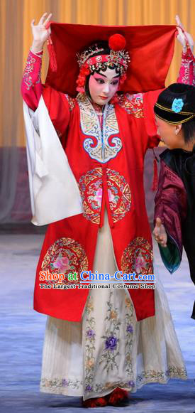 Chinese Beijing Opera Bride Red Apparels Costumes and Headpieces Xin An Yi Traditional Peking Opera Diva Zhou Fengying Dress Wedding Garment