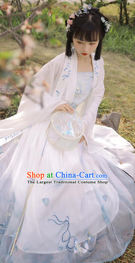 Traditional Chinese Tang Dynasty Noble Lady Historical Costumes Apparels Ancient Lotus Goddess Embroidered Hanfu Dress