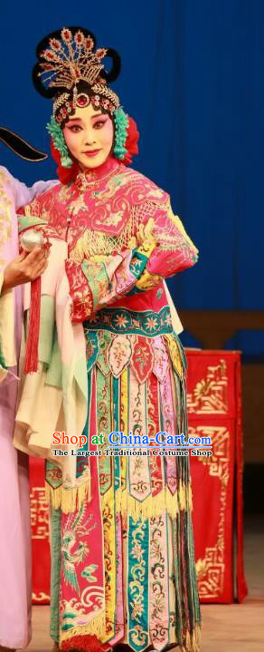 Chinese Beijing Opera Actress Goddess Ling Bo Apparels Costumes and Headdress Hongqiao with the Pearl Traditional Peking Opera Hua Tan Dress Garment