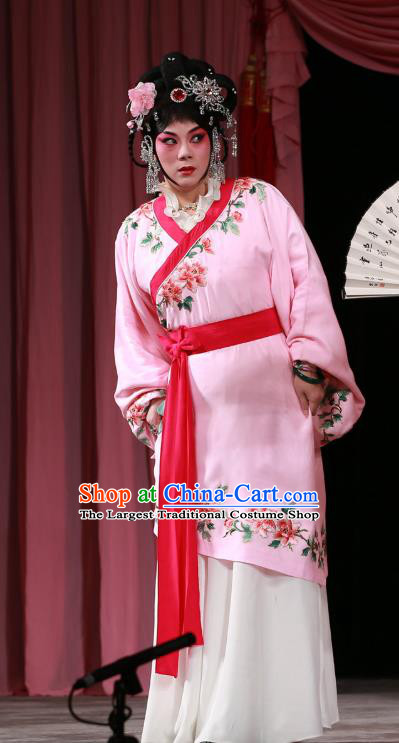 Chinese Beijing Opera Young Beauty Yan Poxi Apparels Costumes and Headdress Wu Long Yuan Traditional Peking Opera Actress Pink Dress Hua Tan Garment