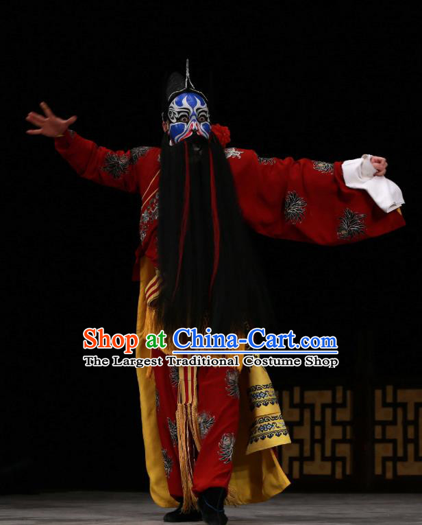 Wu Long Yuan Chinese Peking Opera Wusheng Liu Tang Garment Costumes and Headwear Beijing Opera Martial Male Apparels Takefu Red Clothing