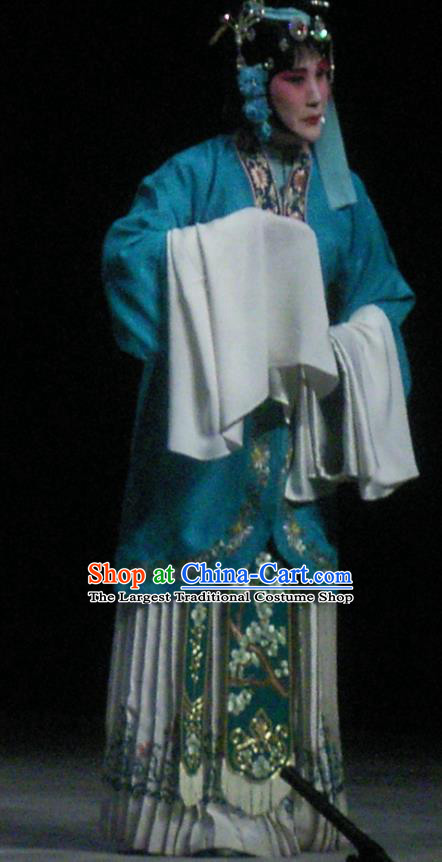 Chinese Beijing Opera Distress Maiden Apparels Costumes and Headdress Qing Si Hen Traditional Peking Opera Hua Tan Dress Young Female Jiao Guiying Garment