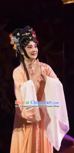 Chinese Beijing Opera Hua Tan Apparels Costumes and Headdress Qing Si Hen Traditional Peking Opera Young Female Dress Actress Jiao Guiying Garment