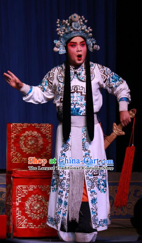 Xue Gang Fan Tang Chinese Bangzi Opera Wusheng Song Lian Apparels Costumes and Headpieces Traditional Shanxi Clapper Opera Martial Male Garment Warrior Clothing