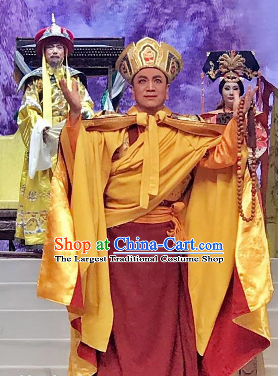 Sixth Panchen Chinese Bangzi Opera Monk Apparels Costumes and Headpieces Traditional Hebei Clapper Opera Young Male Garment Cassock Clothing