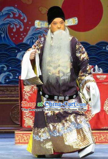 The Story of Jade Bracelet Chinese Bangzi Opera Laosheng Apparels Costumes and Headpieces Traditional Hebei Clapper Opera Elderly Male Garment Censor Chen Zhi Clothing