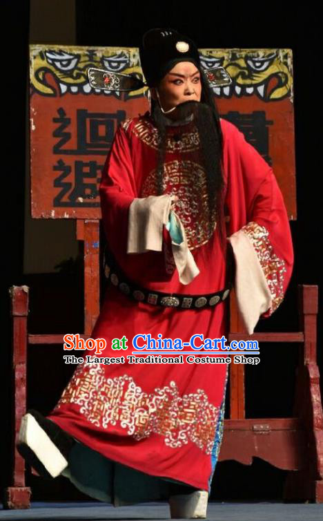 Wo Hu Ling Chinese Shanxi Opera Elderly Male Apparels Costumes and Headpieces Traditional Jin Opera Official Garment Magistrate Dong Xuan Clothing