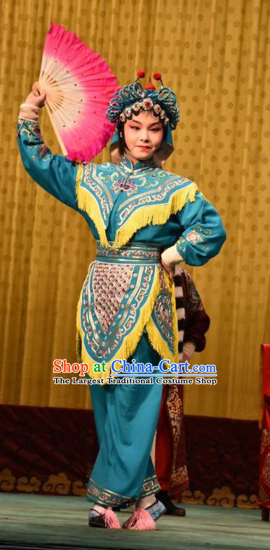 Chinese Jin Opera Wudan Garment Costumes and Headdress Jin Sha Tan Traditional Shanxi Opera Martial Female Dress Swordswoman Apparels