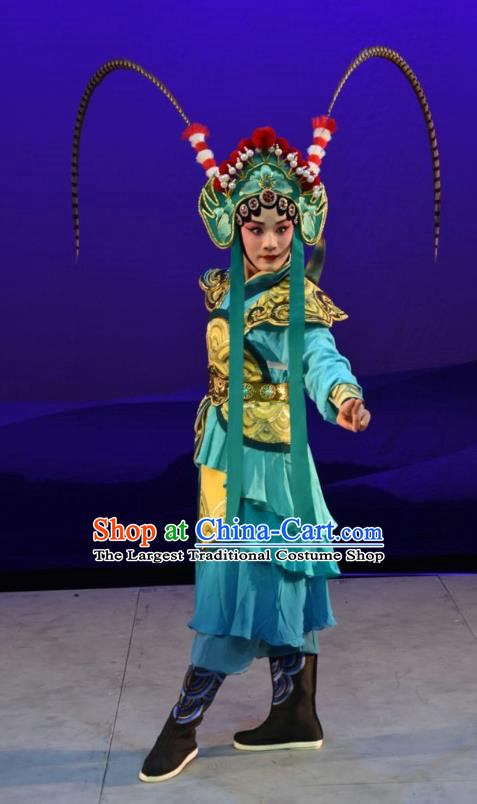 Chinese Jin Opera Woman Soldier Garment Costumes and Headdress Xiong Guan Niang Zi Traditional Shanxi Opera Wudan Dress Female Wattior Apparels