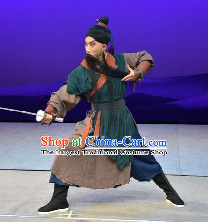 Xiong Guan Niang Zi Chinese Shanxi Opera Swordsman Apparels Costumes and Headpieces Traditional Jin Opera Hero Garment Martial Man Clothing