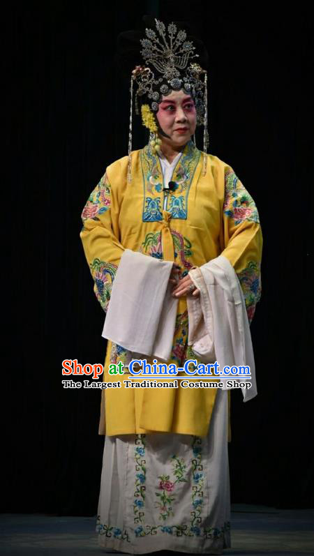 Chinese Jin Opera Queen Ma Luanying Garment Costumes and Headdress Traditional Shanxi Opera Court Woman Dress Empress Yellow Apparels