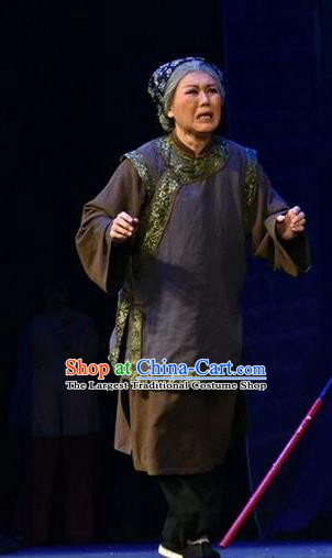 Chinese Jin Opera Country Woman Garment Costumes and Headdress Da Qing Yu Shi Traditional Shanxi Opera Laodan Dress Elderly Dame Apparels