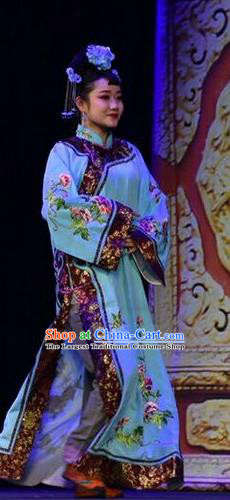 Chinese Jin Opera Court Lady Garment Costumes and Headdress Da Qing Yu Shi Traditional Shanxi Opera Xiaodan Dress Qing Dynasty Palace Maid Apparels