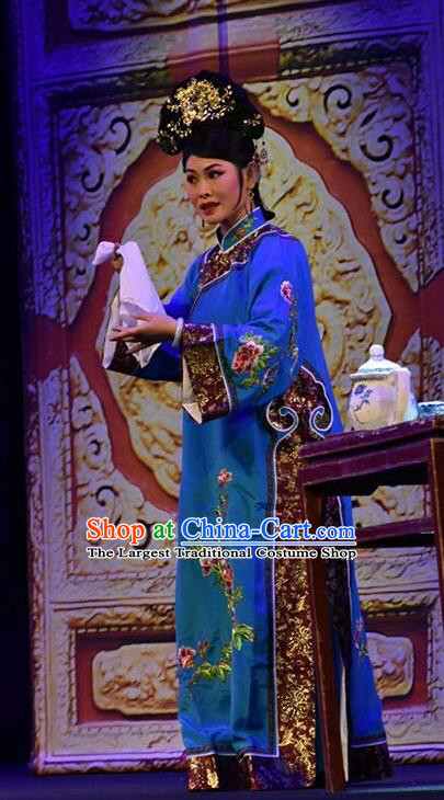 Chinese Jin Opera Young Mistress Garment Costumes and Headdress Da Qing Yu Shi Traditional Shanxi Opera Hua Tan Dress Qing Dynasty Woman Apparels