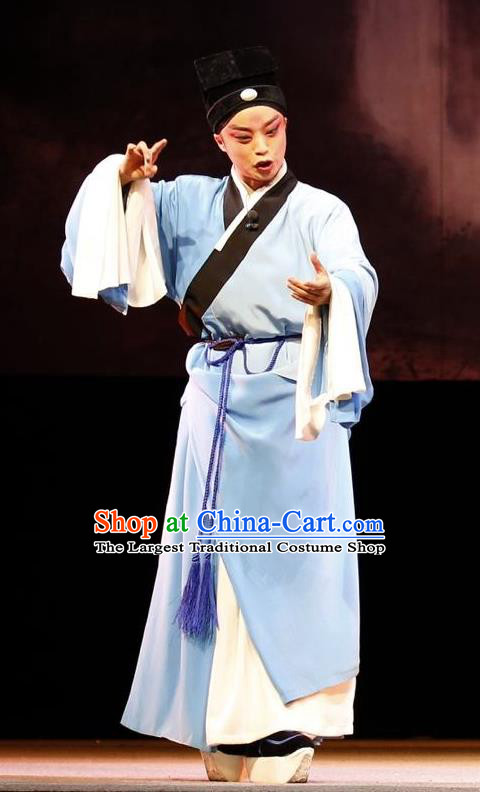 Lan Ke Mountain Chinese Shanxi Opera Xiaosheng Apparels Costumes and Headpieces Traditional Jin Opera Young Male Garment Scholar Zhu Maichen Clothing