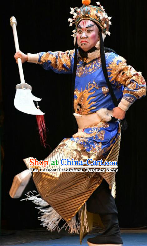 San Guan Dian Shuai Chinese Shanxi Opera Martial Male Apparels Costumes and Headpieces Traditional Jin Opera Warrior Garment General Xiao Tianzuo Clothing