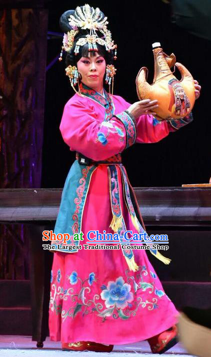 Chinese Jin Opera Xiaodan Garment Costumes and Headdress Fenyang King Traditional Shanxi Opera Servant Girl Apparels Maid Lady Rosy Dress