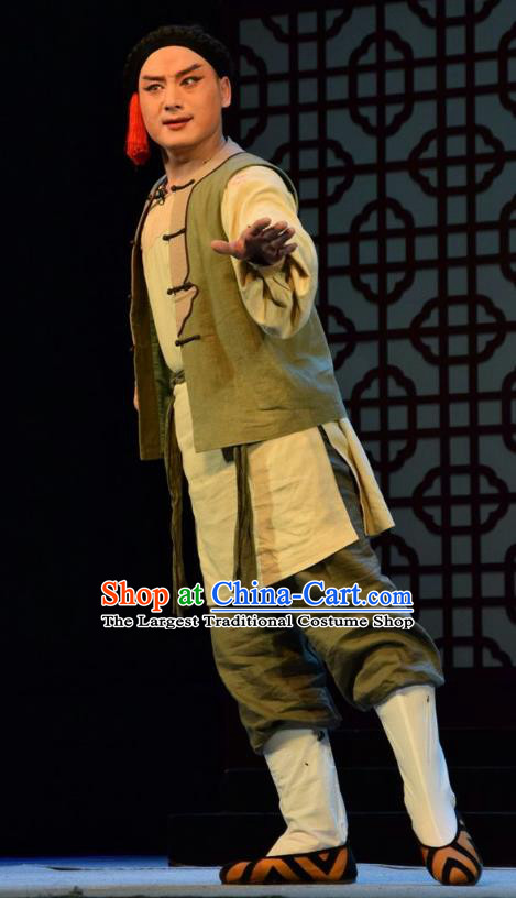 He Qing Hai Yan Chinese Shanxi Opera Qing Dynasty Civilian Man Apparels Costumes and Headpieces Traditional Jin Opera Young Male Garment Servant Clothing