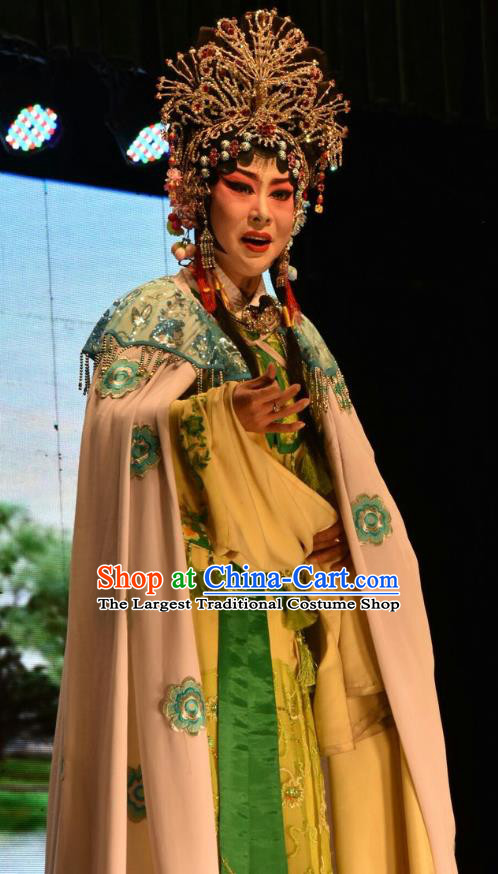 Chinese Jin Opera Diva Wang Lianjuan Garment Costumes and Headdress Tears in Suzhou Traditional Shanxi Opera Rich Lady Apparels Young Beauty Dress