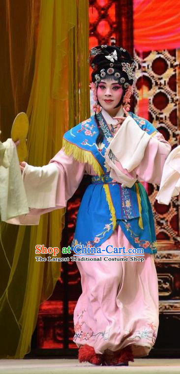 Chinese Jin Opera Young Beauty Garment Costumes and Headdress Big Feet Empress Traditional Shanxi Opera Hua Tan Apparels Actress Dress