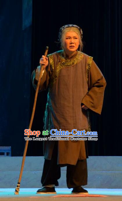 Chinese Jin Opera Country Woman Garment Costumes and Headdress Da Hu Ji Traditional Shanxi Opera Elderly Female Apparels Dame Dress