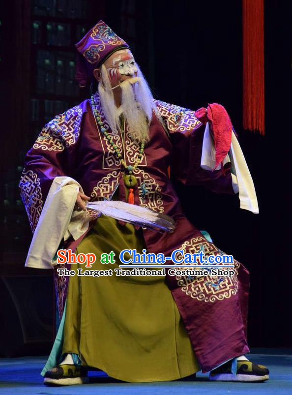 The Butterfly Chalice Chinese Shanxi Opera Ministry Councillor Apparels Costumes and Headpieces Traditional Jin Opera Elderly Male Garment Landlord Clothing