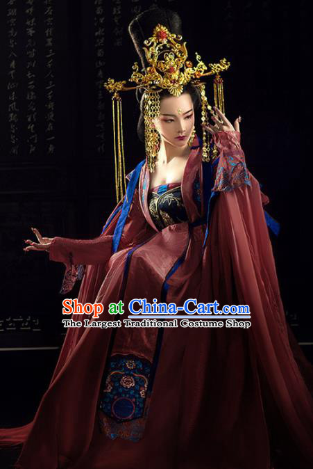 Chinese Ancient Imperial Concubine Dress Traditional Noble Woman Hanfu Apparels Tang Dynasty Historical Drama Palace Lady Replica Costumes and Headdress Complete Set