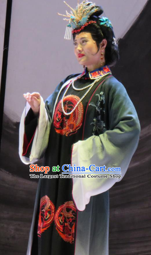 Chinese Henan Opera Young Female Wang Xifeng Garment Costumes and Headdress Huang Ye Hong Lou Traditional Qu Opera Mistress Apparels Rich Woman Dress