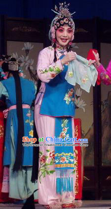 Chinese Henan Opera Maid Lady Qiu Xiang Garment Costumes and Headdress Pao Bian Jing Traditional Qu Opera Xiaodan Apparels Servant Girl Dress