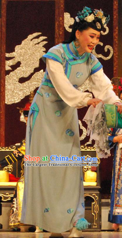 Chinese Beijing Opera Empress Dowager Garment Costumes and Headdress Shao Nian Tian Zi Traditional Qu Opera Court Woman Apparels Qing Dynasty Queen Mother Xiaozhuang Dress