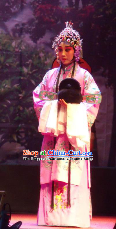 Chinese Henan Opera Hua Tan Garment Costumes and Headdress Cao Duan Huan Xiang Traditional Qu Opera Actress Apparels Diva Pink Dress