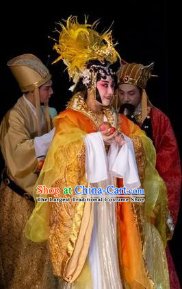 Chinese Han Opera Diva Yang Yuhuan Garment Ni Chang Chang Ge Costumes and Headdress Traditional Hubei Hanchu Opera Hua Tan Apparels Imperial Concubine Dress