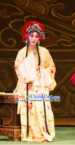 Chinese Han Opera Diva Garment Yu Zhou Feng Zhao Yanrong Costumes and Headdress Traditional Hubei Hanchu Opera Hua Tan Apparels Actress Dress